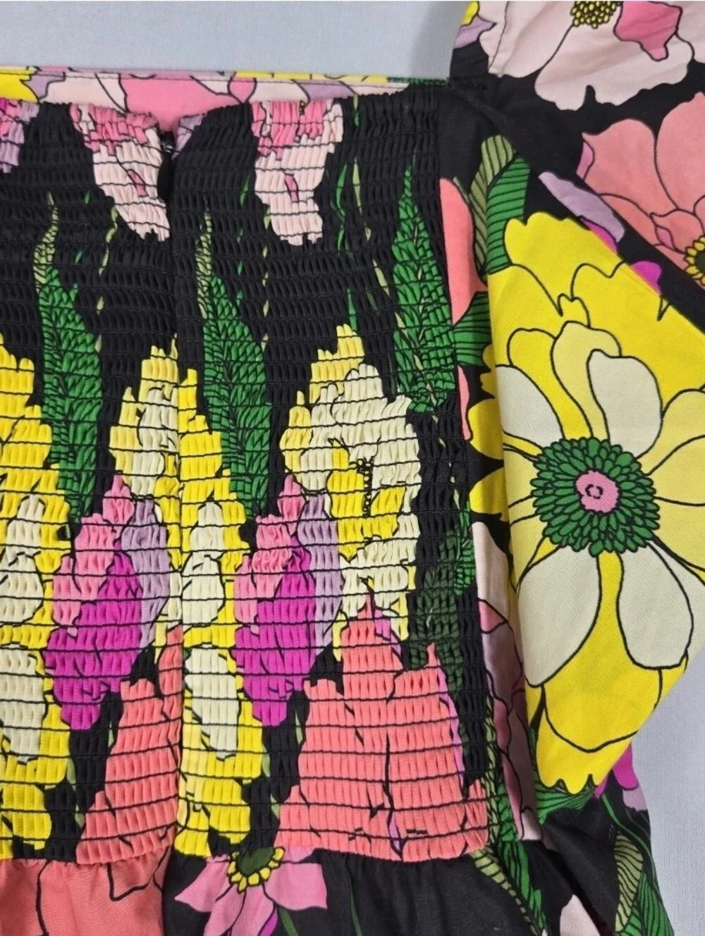 Johnny Was Jade Top Puff Sleeve Colorful Floral Peplum Smocked Size Small